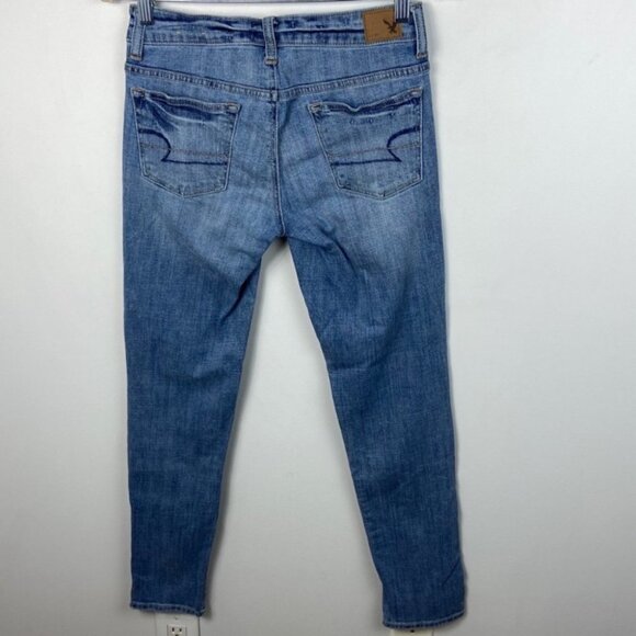 American Eagle Boy Jean Button Fly Stretch Jeans Women Size 00 Distressed Denim - Picture 6 of 8